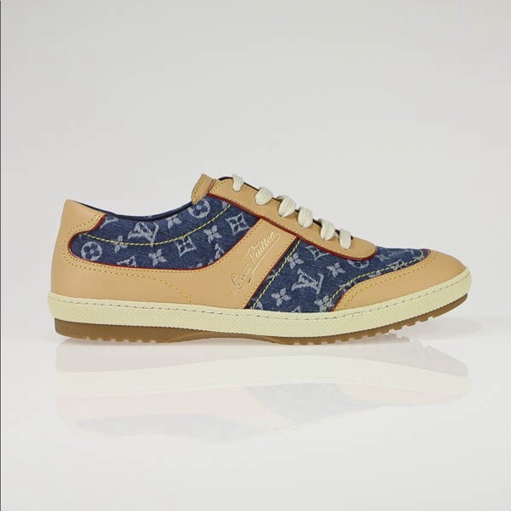 LOUIS VUITTON Blue Denim Monogram Leather Sneakers